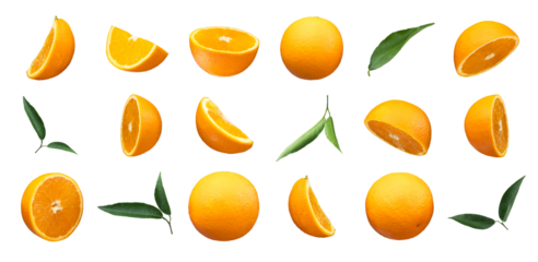 Fresh yellow oranges with green leaves isolated on a white background. Full Depth of field. Clipping path
