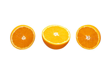 Fresh yellow half of oranges isolated on a white background. Full Depth of field. Clipping path