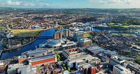 Fototapeta premium Aerial photo of Belfast Cityscape in Northern Ireland