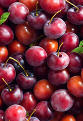 Greengage, plums, cherries on wooden table. 3d illustration 