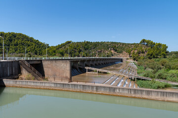 Alfios (Alfeios) river water dam near Alfiousa (Alfeiousa), Peloponnese, Greece