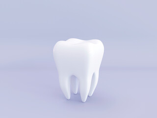 3d realistic healthy tooth with shadow on lavender background. Concept of dental examination teeth, medicine and health. 3d rendering illustration.