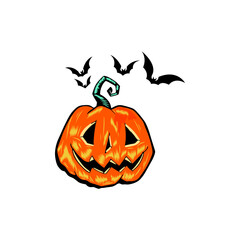 vector halloween pumpkin with bat on it