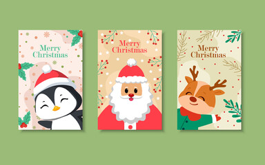Hand drawn flat greeting card christmas with santa character