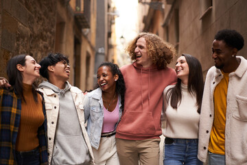 Group Of Friends Having Fun Together Outdoors. High quality photo