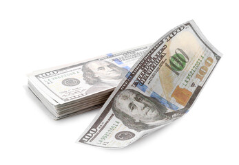 Dollar banknotes isolated on white. American national currency