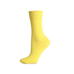 One new yellow sock isolated on white
