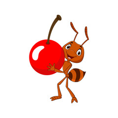 ant vector smiling and holding cherry
