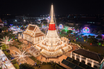 High angle view at sunset at Phra Samut Chedi (Chedi) during the Phra Samut Chedi Festival Samut Prakan Province in Thailand