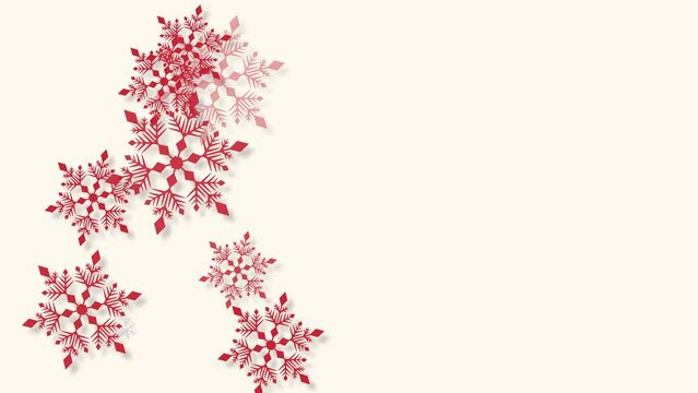クリスマス 雪の結晶 赤 左 大 雪が降る 【背景 オフホワイト】