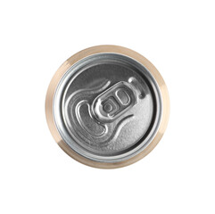 Aluminum can with drink isolated on white, top view