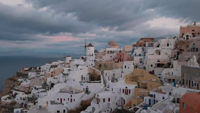 Oia Santorini Windmills Time Lapse, Cyclades Island in Aegean Sea, Greece