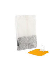 New tea bag with tab isolated on white