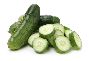 Green cucumber slice on the white background 
