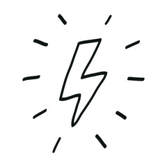 Hand drawn lightning doodle icon. Hand drawn black and white sketch vector illustration.