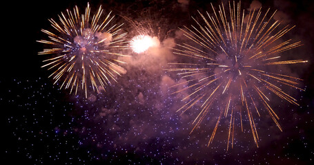 Purple Firework celebrate anniversary happy new year 2023, 4th of july holiday festival. Purple...
