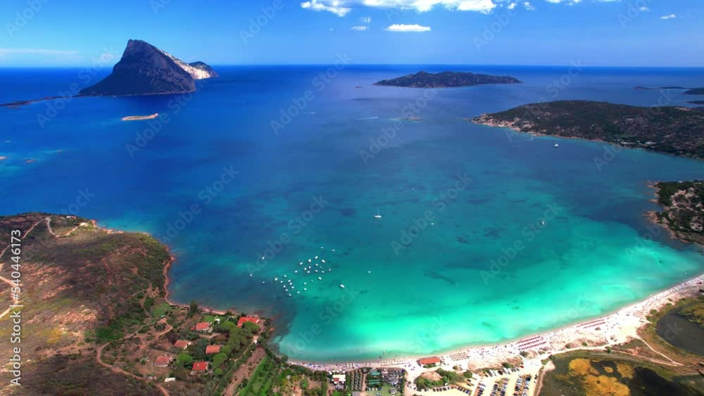 Wall mural Sardegna, Italy.  aerial drone video of splendid island and beach Tavolara . Sardinia island italian summer holidays
