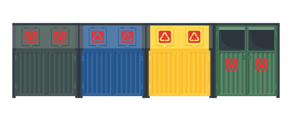 Set of trash container icons in flat style isolated on white background.