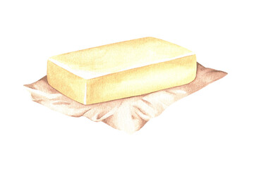 Butter. Watercolor illustration. Isolated on a white background.