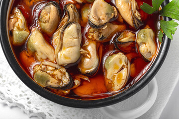 Homemade Canned Pickled Mussels snack