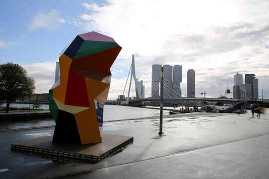 The Marathonbeeld, a multi-colored modern statue by Henk Visch,  in Rotterdam, NL
