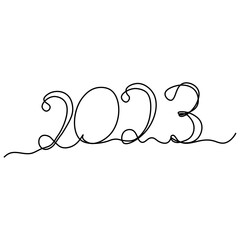 2023 year. New Year. Happy New Year. By drawing one line in continuous line drawing style vector illustration isolated on white background. Vector illustration