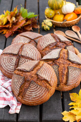 Delicious mixed rye bread on a cutting board. Unleavened bread
