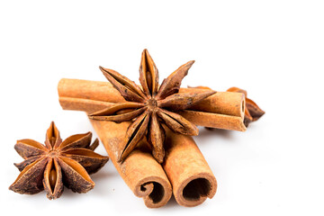 Stars anise and cinnamon isolated
