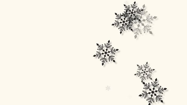 クリスマス 雪の結晶 黒 右 大 雪が降る 【背景 オフホワイト】
