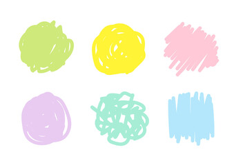 A set of hand-drawn illustrations drawn with colorful pens. Sketch of geometric shapes.