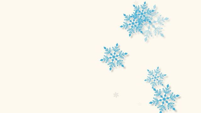 クリスマス 雪の結晶 青 右 大 雪が降る 【背景 オフホワイト】