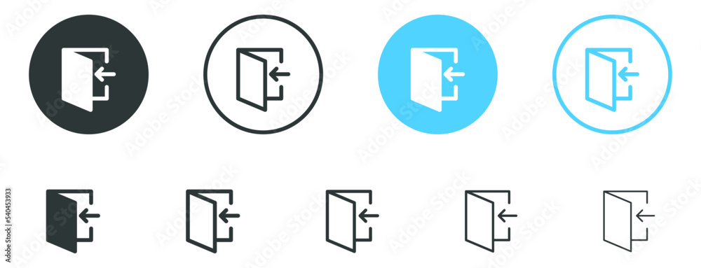 Poster arrow Login account icon - Enter symbol, log in icon button - arrow and door icon entry symbols in filled, thin line, outline and stroke style for apps and website