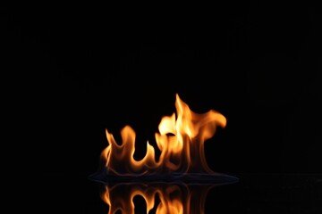 Beautiful view of flaming vodka on black background