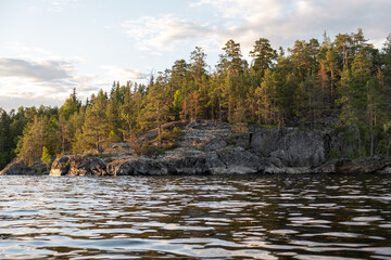 Ladoga lake. Panorama of the Republic of Karelia. Northern nature of Russia