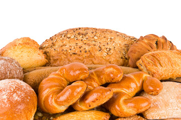Bread and sweet pastries isolated on a white background.