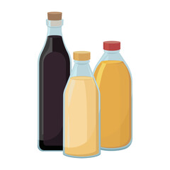 Vector illustration of vinegar. These are rice vinegar, apple cider vinegar and black vinegar.
