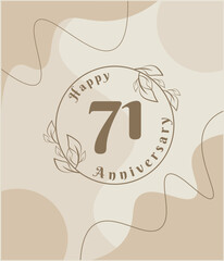 Obraz premium 71 year anniversary, minimalist logo. brown vector illustration on Minimalist foliage template design, leaves line art ink drawing with abstract vintage background.