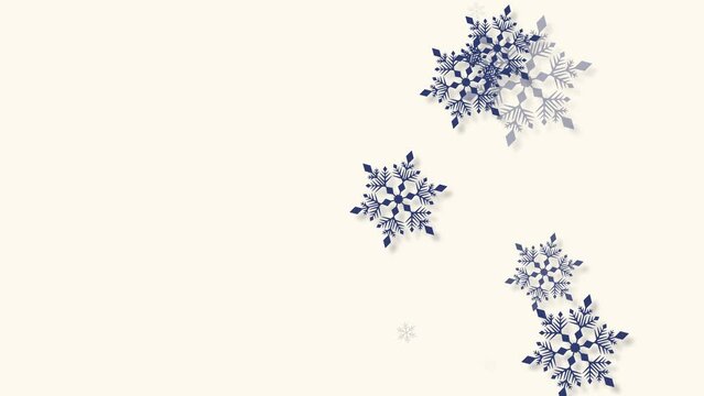 クリスマス 雪の結晶 瑠璃色 右 大 雪が降る 【背景 オフホワイト】