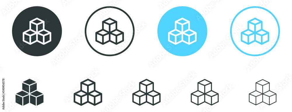 Aufkleber cube icon symbol with three blocks. cubic building icon, three sugar cubes icon - block chain logo icon for website design and mobile, app icons