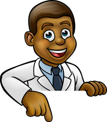 Pointing Cartoon Scientist Character Sign