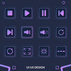 Colorful basic interface luxury icons related to media players like videos and movies for mobile and web apps, buttons, modern style, Vector UI kit, dark