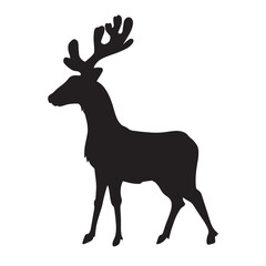 Beautiful, noble, proud deer. Profile view, side view. In black fill. Hand drawing. Vector