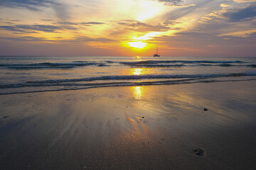 Serenity sea beach wave sunset sky with cloud nature landscape