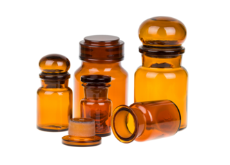 Set of vintage brown apothecary bottles, PNG isolated on transparent background