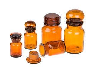 Set of vintage brown apothecary bottles, PNG isolated on transparent background