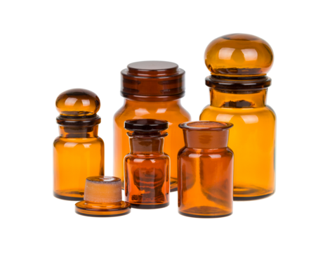 Set of vintage brown apothecary bottles, PNG isolated on transparent background