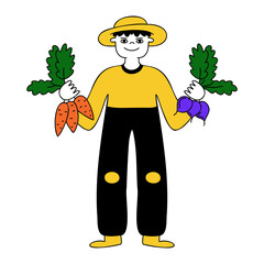 Farmer with vegetable harvest vector illustration. For healthy lifestyle design. Flat design.