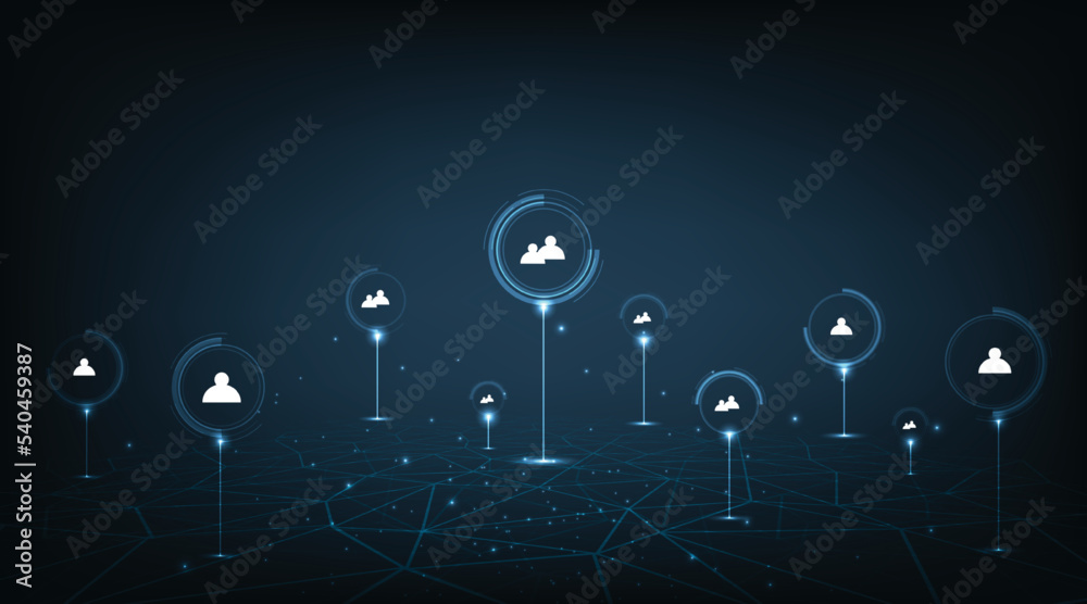 Poster Communication and  Global high speed wireless internet wifi connection.Spider web of network connections with on a futuristic dark blue background. 