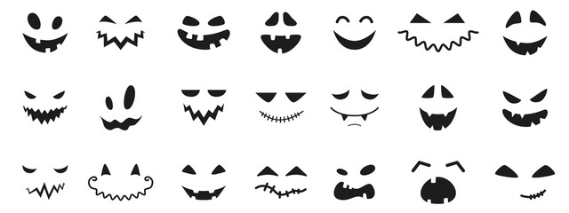 Collection of funny and scary ghost or pumpkin faces for Halloween