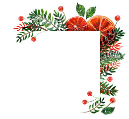 Christmas text space coner frame with watercolor ale and spices